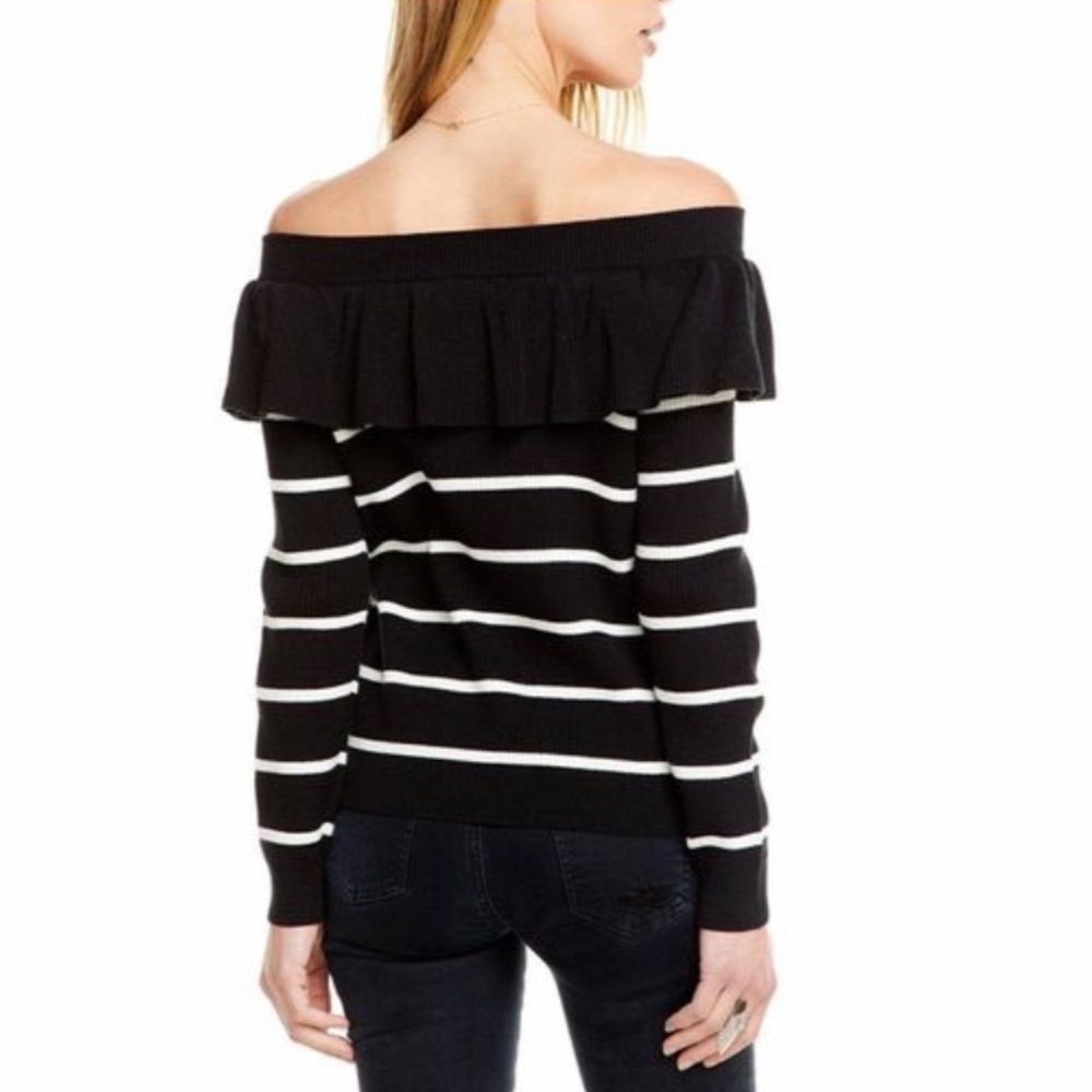 NWT Chaser Ruffle Striped Rib Off Shoulder Sweater - Picture 2 of 6